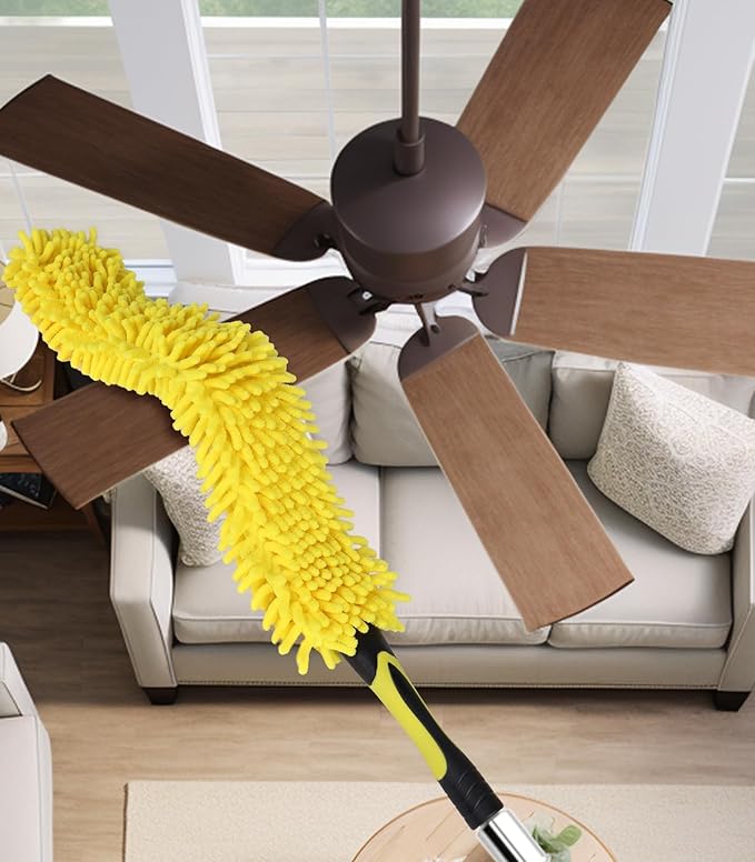 Flexible Fan Blade Cleaner Microfiber Duster, Washable Hand Duster for High Ceiling, Removable & Bendable Brush Head Fits All Extension Poles with Standard US Acme Thread (Pole Sold Separately)