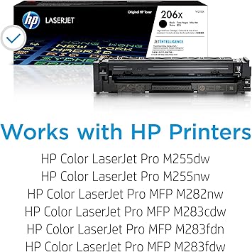 HP 206X Black High-yield Toner Cartridge  Works with HP Color LaserJet Pro M255, HP Color LaserJet Pro MFP M282, M283 Series  W2110X, Pack of 1, Black
