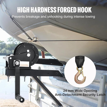Happybuy Manual Winch, Pulling Force of 2000 lbs, Durable Trailer Winch with 23 ft Polyester Strap, Dual-Direction Ratchet, Robust Rope Crank for Towing Trailer, Boat or ATV