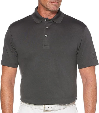 PGA Tour Men's Airflux Solid Mesh Short Sleeve Classic Golf Polo Shirt