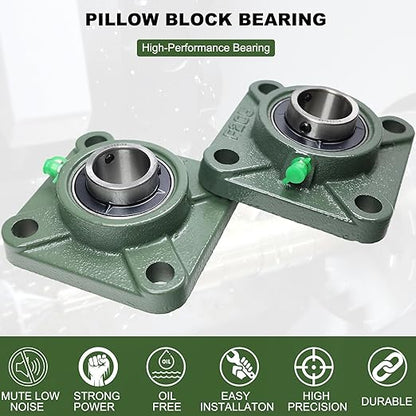 2 Pack UCF205-16 Pillow Block Bearing - Square Flange Mounted Pillow Block Bearings - Bearing Steel Bearings with 1" Bore - Self Alignment, Solid Cast Iron Base