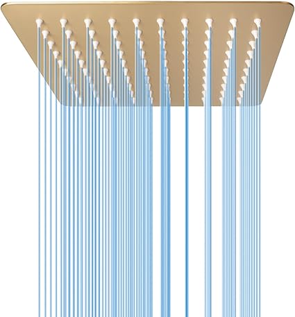 8 Inch Rain Shower Head, BSTIIU High Flow Stainless Steel Square Rainfall ShowerHead, High Pressure Overhead Shower Heads, Wall  Ceiling Mount Ultra Thin Stainless Steel Shower Head, Brushed Gold