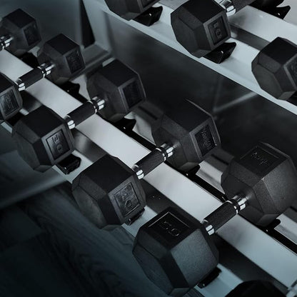 Yes4All Rubber Grip Encased Hex Dumbbells – Hand Weights With Anti-Slip 5-50 LBS Pair/Set