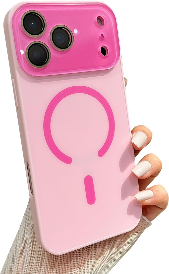 Caseative Crystal Camera Lens Protection Candy Color Magnetic Case for iPhone, Compatible with MagSafe Wireless Charging (Pink,iPhone 17 Pro Max)