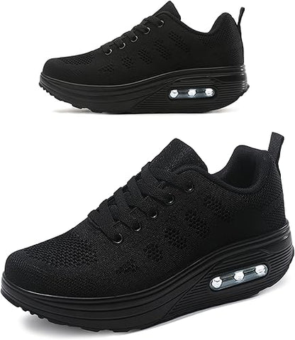 RUIDENG Platform Sneakers for Women Air Cushion | Walking Shoes Women Comfortable All Day | Thick Rocker Bottom