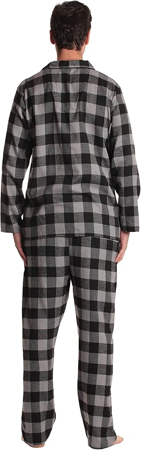 followme Mens Plaid Button Front Flannel Pajamas Set - Long Sleeve Long Pant