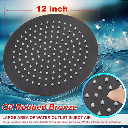 Midanya Round Rainfall Shower Head High Pressure Stainless Steel Waterfall Large Rain Shower Head Ultra Thin Design,Oil Rubbed Bronze 12 Inch