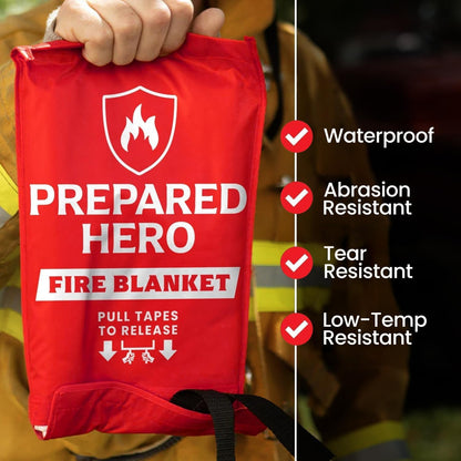 Emergency Fire Blanket - 2 Pack - Fire Suppression for Kitchen, 40” x 40” Fiberglass Fire Blanket for Home