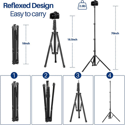 Light Stand, 72 inches led Light Stand Reverse Folding Light Tripod for Photography, Portable Light Tripod, Reflector Stand Suitable for Streaming, vlog, YouTube