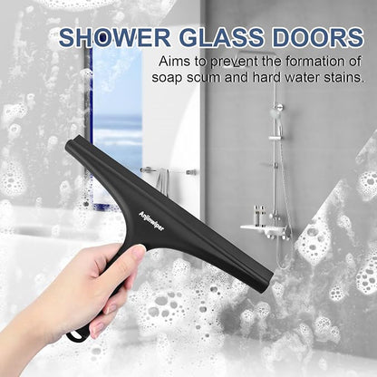 All-Purpose Shower Squeegee for Glass Doors with Hook, Silicone Squeegee for Shower Glass, Shower Doors, Windows, Bathroom, Mirrors and Tiles?10 inch, Black)