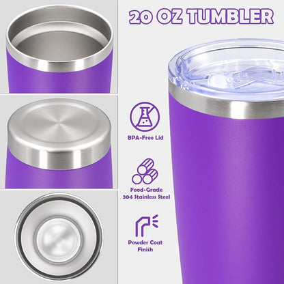 20oz Tumbler Stainless Steel Tumbler Cup with Lid Vacuum Insulated Double Wall Travel Mug, Durable Powder Coated Travel Coffee Tumbler Mug for Hot & Cold Drinks, Purple,1 Pack (Cosmetic Scratches)