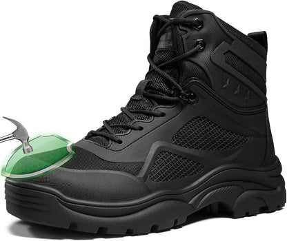 Size 13 GUYISA Steel Toe Boots for Men Work Boots for Men Breathable High Top Work Shoes Lightweight Indestructible Safety Shoes Industry Construction Safety Footwear.