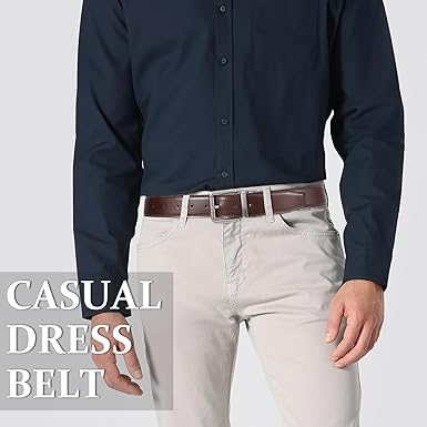 KASBAH Men's Reversible Leather Belt Work Casual Belt Two-in-One Belt With Rotated Buckle Double Sided Men Dress Belt