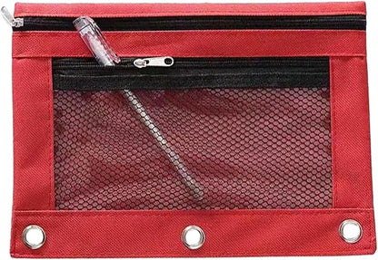 Pencil Bag Office Storage Pouch Mesh Windows Zippered Stationery Storage Bag for Pencils Large Capacity Durable Fabric Pouch Red
