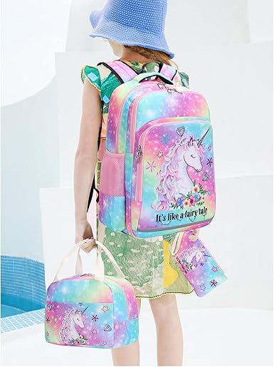 BTOOP Girls Backpack Kids Boys Elementary Bookbag Girly School Bag with Insulated Lunch Tote and Pencil Pouch