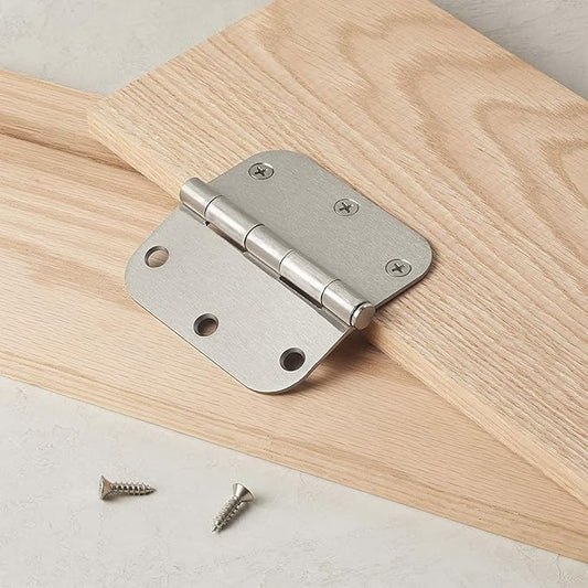 Basics Interior Door Hinge, Rounded, 3.5 x 3.5 Inch, Satin Nickel - Pack of 15