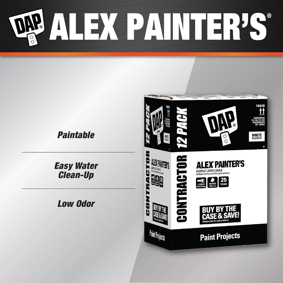DAP Alex Painter's Acrylic Latex Caulk, White, 10.1 Oz, 12 Pack