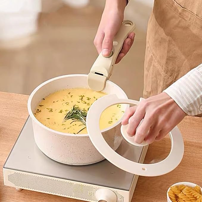 Universal Removable Pot Handle, Replacement Pan Gripper, Sturdy Ergonomic Replacement Handle for Cookware Travel Convenient Casserole Handles Beige 2