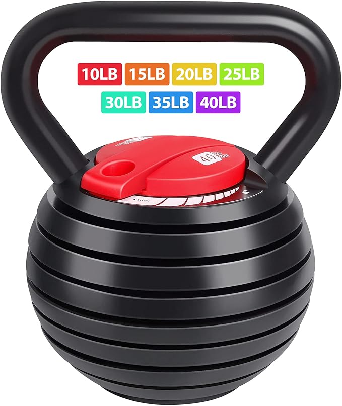 TopMade Adjustable Kettlebell Weights Set Cast Iron Exercise Fitness Kettle Ball Grip 5, 8, 9,12lb Free Weight Men Women Kettlebells for Home Gym Workout Ballistic, Core,Strength Training (40 lbs)