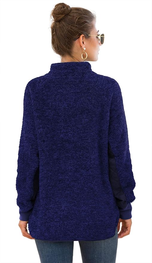 VIISHOW Women's Long Sleeves Quilt Coat Turtleneck Oblique Button Neck Fleece Pullover Coat Sweatshirts Outwear with Pocket