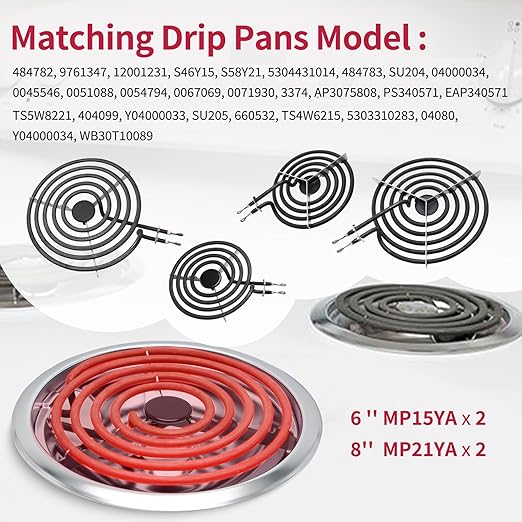 MP22YA Electric Stove Burner Element Replacement-Perfectly Compatible with Whirlpool & Kenmore & Frigidaire & Hardwick & Maytag & Norge Stove Top-Include 2* MP15YA 2* MP21YA
