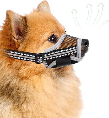Dog Muzzle,Soft Mesh Breathable Muzzle, Air Mesh Dog Muzzle with Reflective  Adjustable Strap for for Biting Chewing Grooming,Allow Panting Drinking,Dog Muzzle for Small (Black, S)