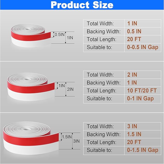 ToLanbbt Weather Stripping Silicone Door Seal Strip 2 in x 20 ft Door Draft Stopper Self Adhesive Door Draft Tape, Side  Bottom Gaps Insulation Strip for Glass Shower Door Sliding Door Window, White
