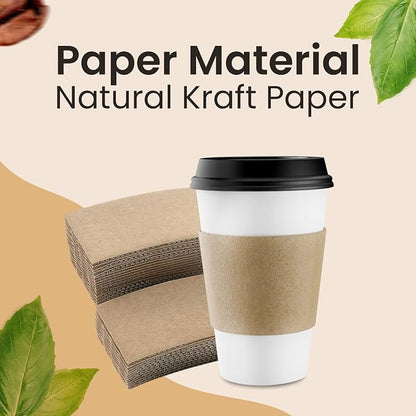Sleeves Coffee 200 Pcs Corrugated Brown Kraft Paper Cups Sleeves Fit 12oz, 16oz, 20oz, 22oz & 24oz Cups Recyclable & Disposable Perfect for Hot Drinks in Cafes & Offices (PACK OF 200)