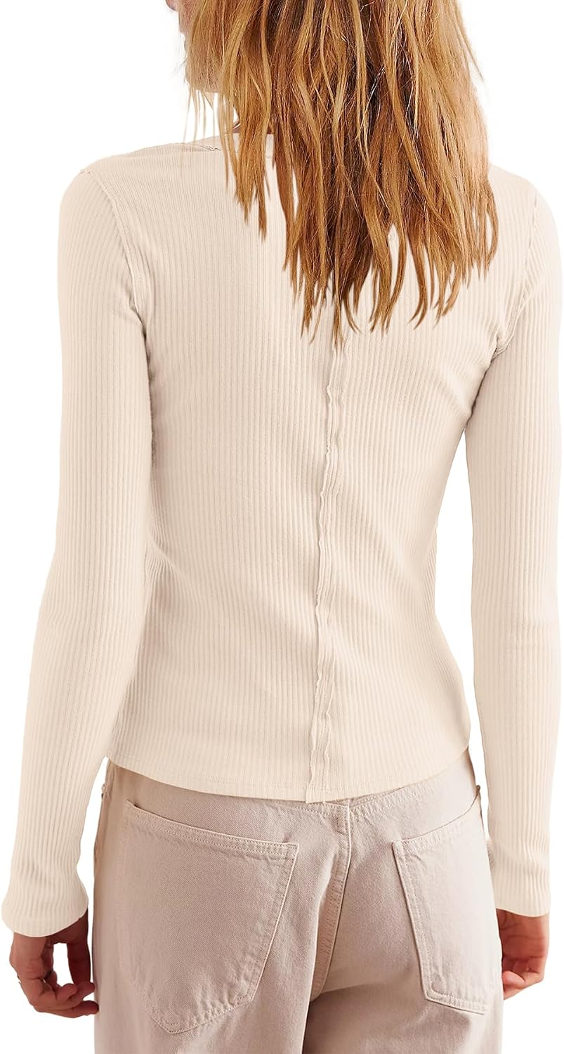 LAMISSCHE Lightweight Cardigans For Women Ribbed Long Sleeve Button Down Shirts Casual Going Out Tops Fitted Shirts
