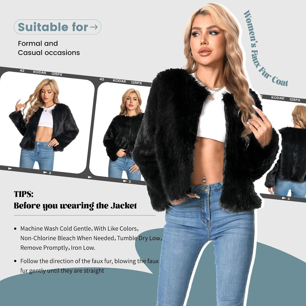 WELLATENT Fur Coats For Women, 2025 Plus Size Faux Fuzzy Jacket Fluffy Long Sleeve Winter Coat with Pockets.