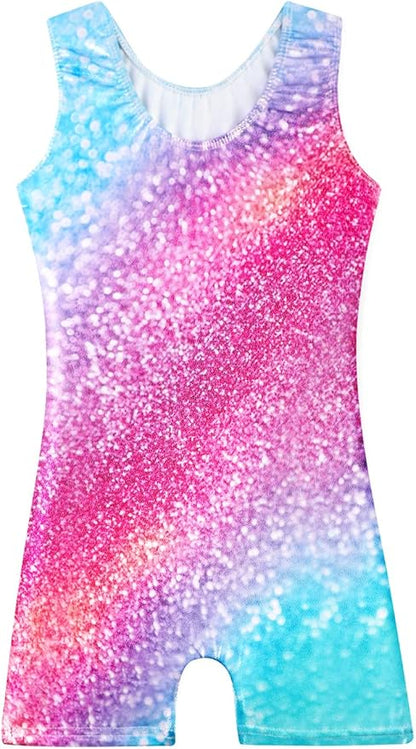 Leotards for Girls Gymnastics Toddler Dance Biketards Mermaid Unicorn Athletic Dance Wear Shiny Rainbow Blue Hotpink
