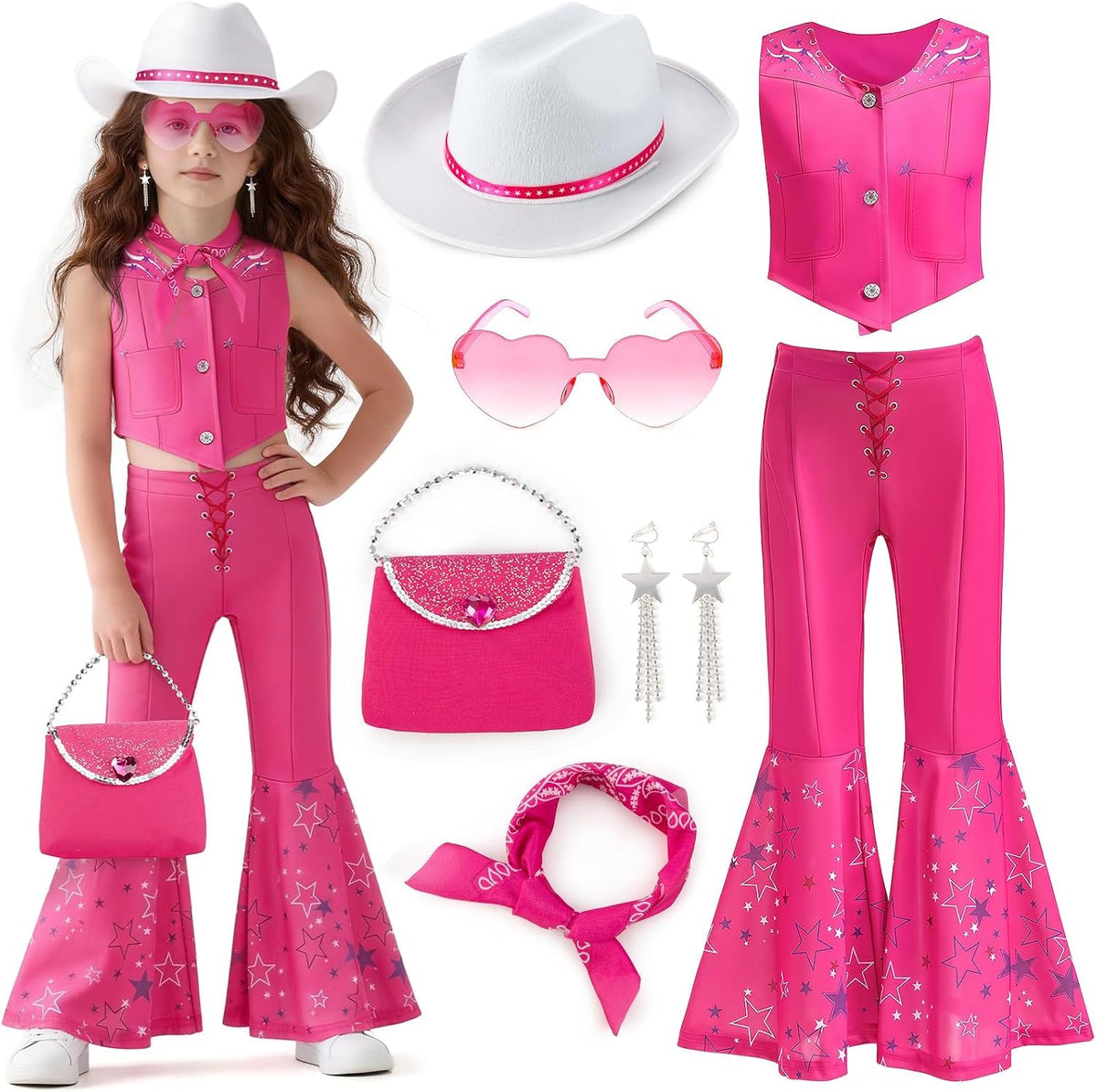 Cowgirl Costume Girls Kids Disco Outfits Movie Heroine Dress Up for Halloween Birthday Cosplay Party (130 5-6 year)