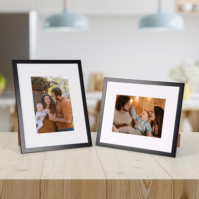 Rempry 8x10 Picture Frame, Display Pictures 5x7 with Mat or 8x10 Without Mat, Wall Hanging or Tabletop Photo Frame with Shatter Resistant Plexiglass, Black, 1 Pack