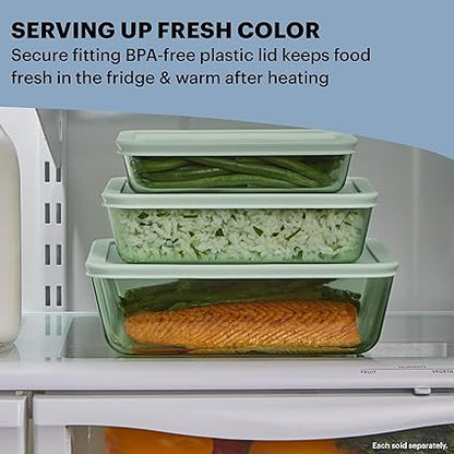 Pyrex Year of Color (3-Pack) Tinted Rectangular Glass Food Storage Containers Set, (3, 6  11 Cup) Meal Prep Containers With BPA-Free Lids, Dishwasher  Microwave Safe, Green