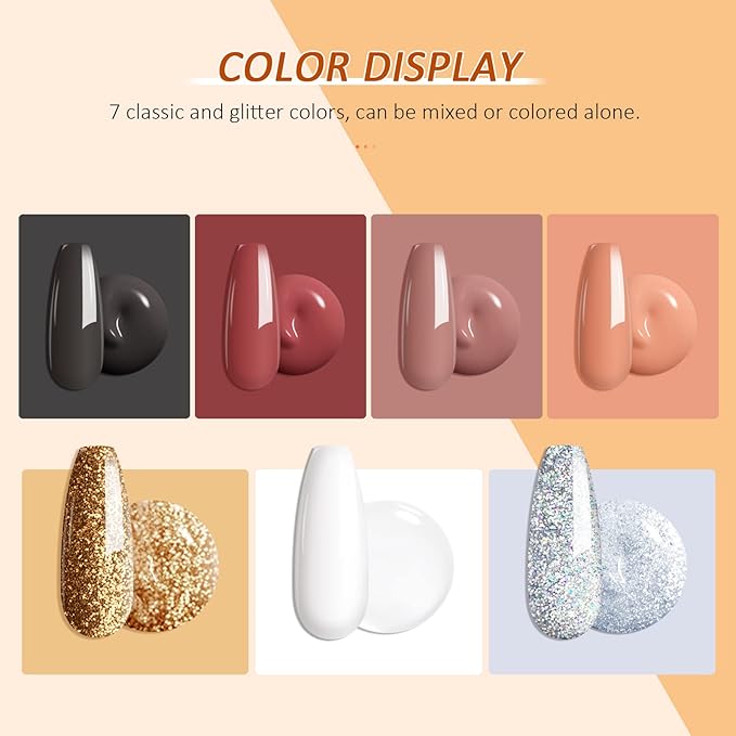 Saviland Poly Gel Nail Kit - 7 Colors with Glitter Red Black, DIY Nail Extension Gel, Slip Solution  Tools for Starter, Party, Home Beauty Gift