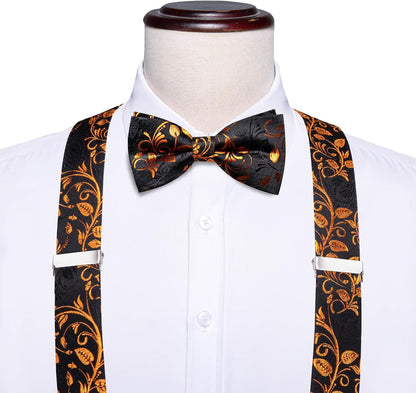 Dubulle Visit the Store 4.6 4Suspender and Bow Tie for Men Paisley Solid Mens Suit Braces Pretied Bowtie and Handkerchief Cufflinks Formal Wedding