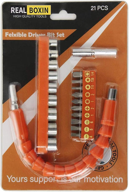 Flexible Drill Bit Extension, 11.6inch Bendable Drill Bit Extension, Universal 14 Flexible Extension for Drill Adaptor Hex Set Orange (21 PCS)