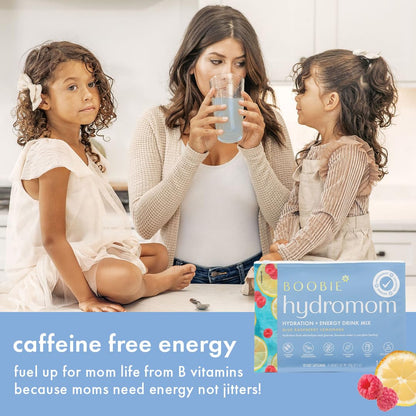 Boobie Hydromom Superfood Electrolyte Drink Mix, Blue Raspberry Lemonade | Refreshing Energy & Hydration Boost for Mamas | On-The-Go & Travel Essentials for Pregnancy, Lactation, & Beyond, 15 Packets