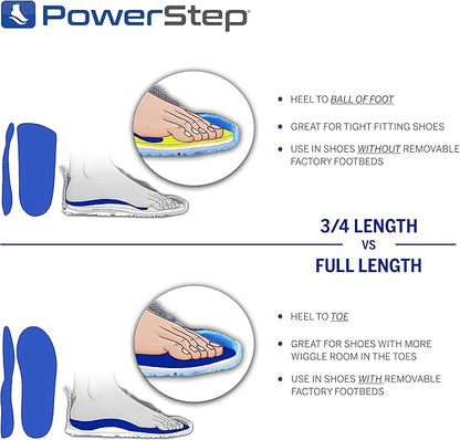 PowerStep Insoles, Pinnacle 34 Thin, Arch Pain Relief Insole, For Tight Shoes, Arch Support Orthotic For Men's 5-6.5  Women's 7-8.5
