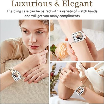 Bling Case with HD Screen Protector Women Compatible with Apple Watch 40mm Diamond Protective Face Cover PC Frame Protector for iWatch Series 456SE Clear