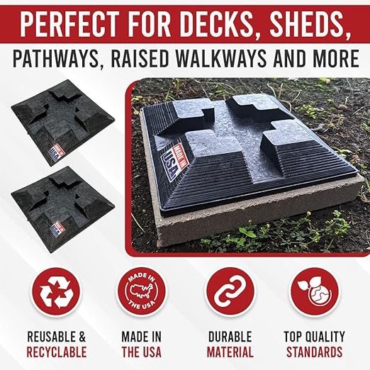 USA Made Foundation Block - Deck Support - Handi Block - Pier Shed Base Footing Post Beam Support - Heavy Duty, UV Resistant, 100% Recycled Plastic - Durable for Decks, Sheds & Structures (2 Pack)
