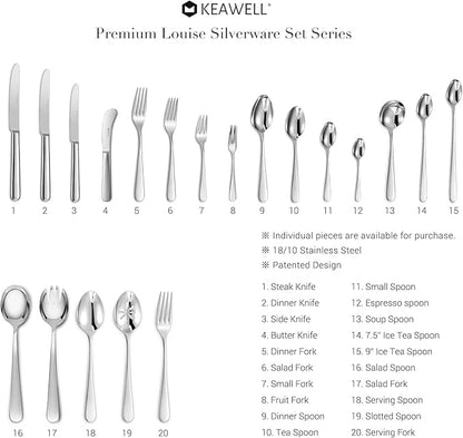 KEAWELL Premium Louise Spoons Set, Set of 4, 18/10 Stainless Steel, Exceptional mirror finish, Dishwasher Safe (6.4" Teaspoon)