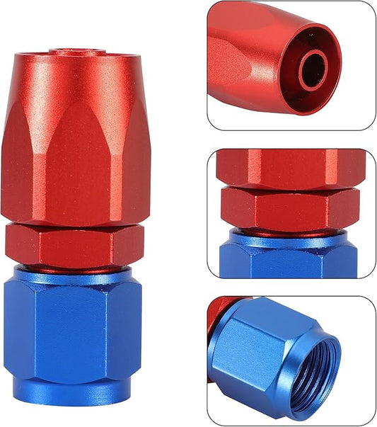 TOMALL 6AN Hose End Fitting Straight Swivel Aluminum 2PCS for Braided Fuel Oil Gas Line Hose End (RedBlue)