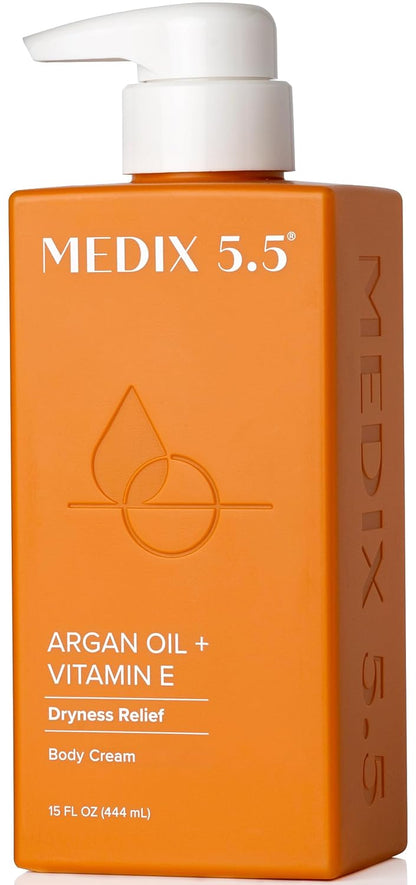 Medix 5.5 Argan Oil Cream + Vitamin E Anti Aging Skin Care Moisturizer Body Cream | Firming Body Lotion Reduces Look Of Wrinkles, Cellulite, Crepey Skin, & Uneven Skin Tone For Women & Men, 15 Fl Oz