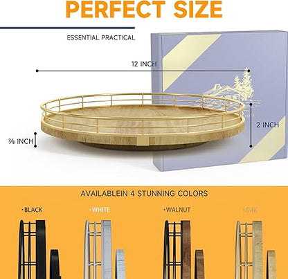 Farmhouse Oak 12" Lazy Susan Turntable Organizer for Cabinet, Round Wooden Lazy Susan Organization and Storage for Dining Table, Pantry, Kitchen, Countertop, Cupboard,Home Decor