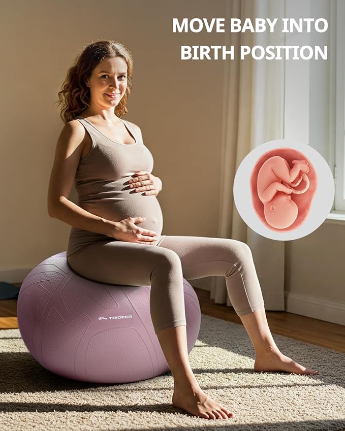 Trideer Pregnancy Birthing Ball - 1.7mm Extra Thick Yoga Ball for Maternity, Labor, Exercise, Physio, Recovery - Guide & Baby Memory Book Included - 440LB Anti-Burst & Non-Slip Stability