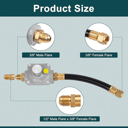 GASPRO 710-003 Natural Gas Pressure Regulator, 1/2 PSIG Inlet Pressure & 4" W.C. Outlet Pressure, for Grill, Fire Pit, Stove and More, 1/2" Male Flare x 3/8" Female Flare Adapter Included