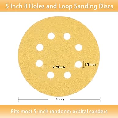 5-Inch 8-Hole Hook and Loop Sanding Discs – 100-Piece Assorted Grits (60/80/120/220/320) for Orbital Sanders and Woodworking