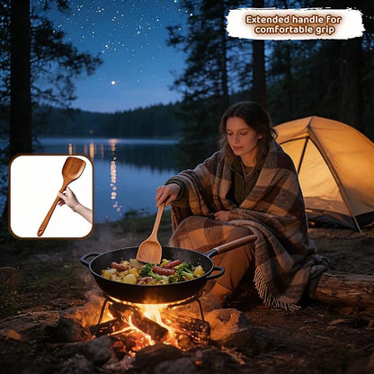 Natural Cork Wood Cooking Spatula, Long Handle Kitchen Turner, 13 Inch Wooden Spatula with Lacquer Technology, Non-Stick Pan Safe, Kitchen Utensil for Cooking, Camping