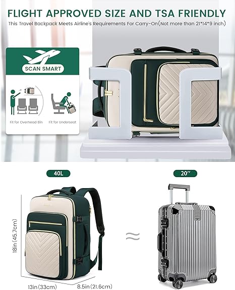 LOVEVOOK Large Travel Backpack for Women, Carry On Bag Flight Approved, 40L TSA Personal Item Travel Bag with 3 Packing Cubes, Waterproof 17 Inch Laptop Hiking Casual Backpack